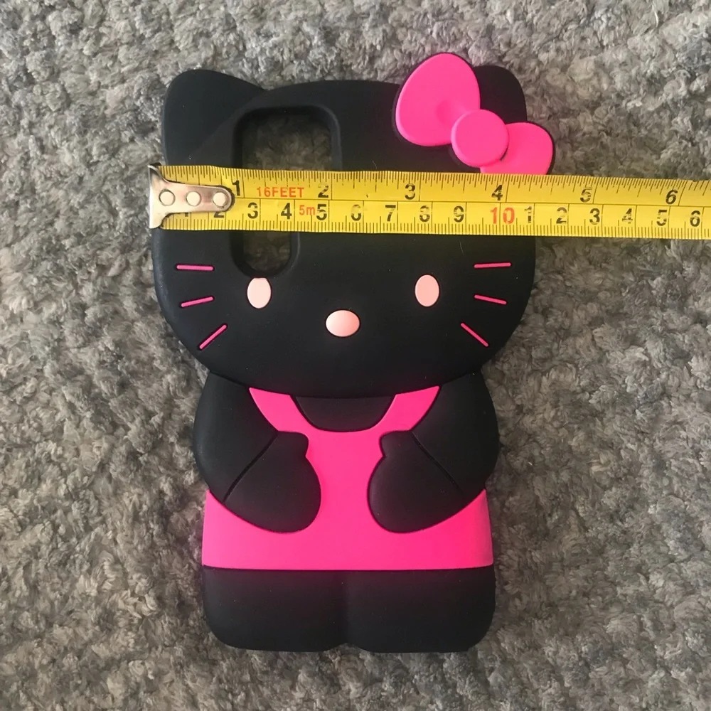Woman’s Black Hello Kitty Thick Silicone Phone Case with Pink Accents